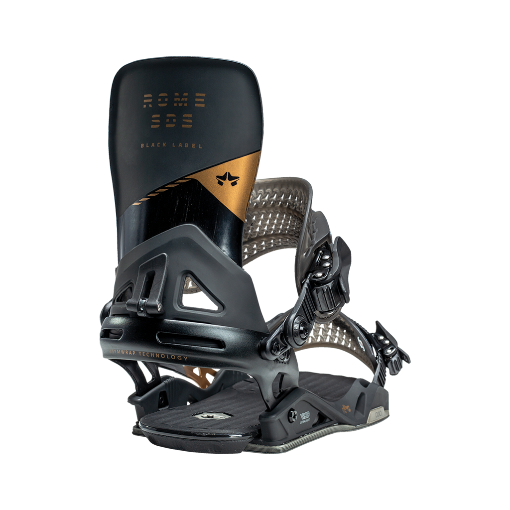 Rome Black Label snowboard bindings back view by rome snowboards