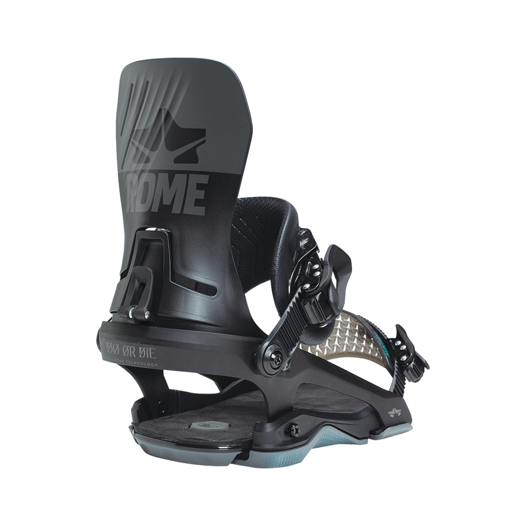 Rome dod black snowboard bindings back side view