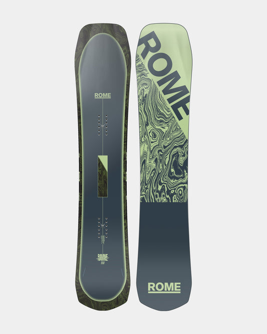 Men snowboards in green. Rome Ravine 2025 | Rome Snowboards™ 2025.