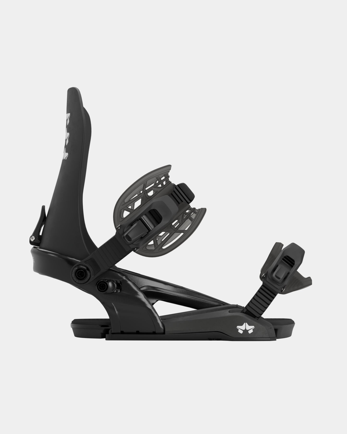 Rome Flare 2022 womens snowboard bindings product photo from the back side cover shot in the studio color-black