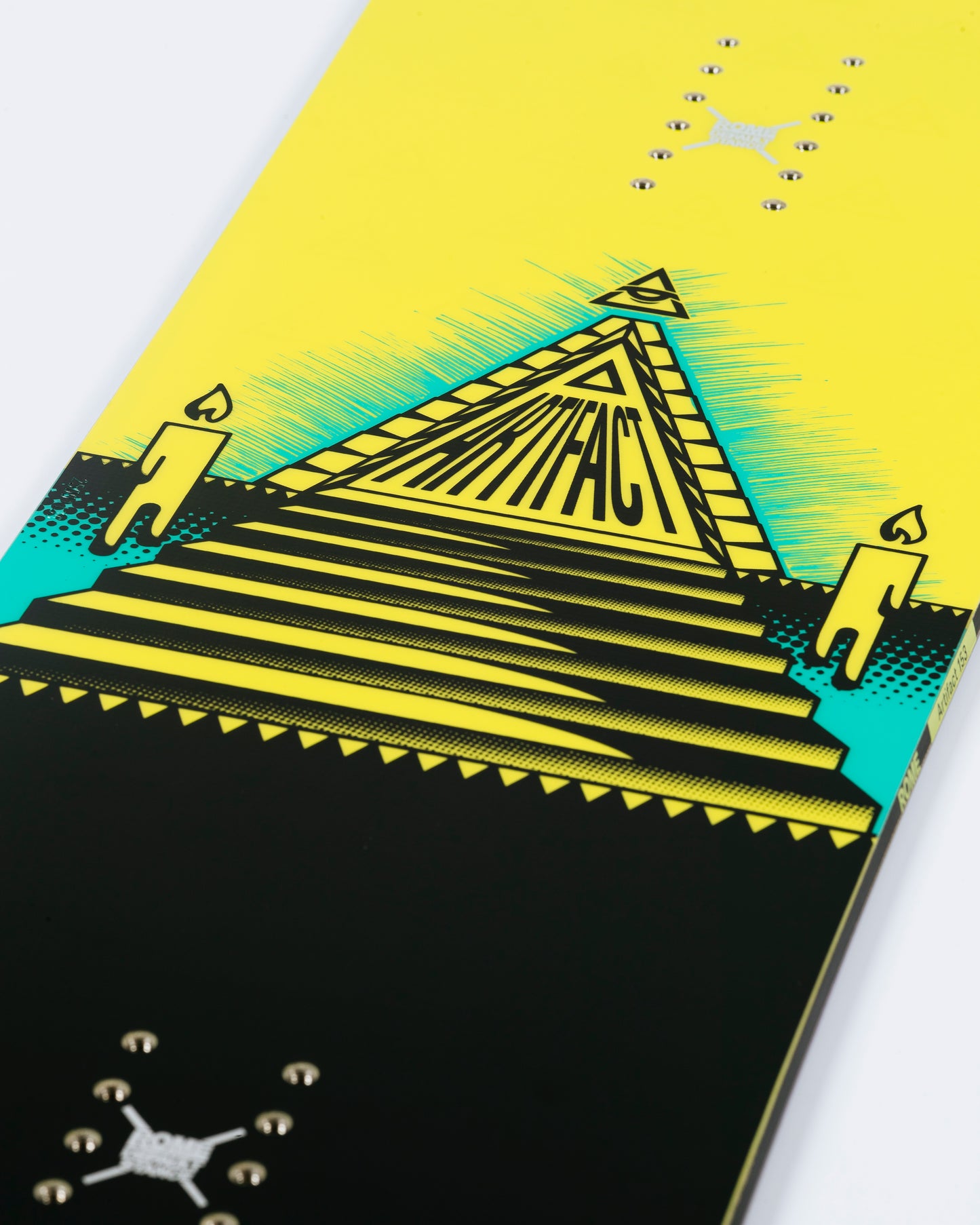 Cool snowboard graphics on new freestyle snowboard.  Artifact 2025 | Rome Snowboards™ 2025.