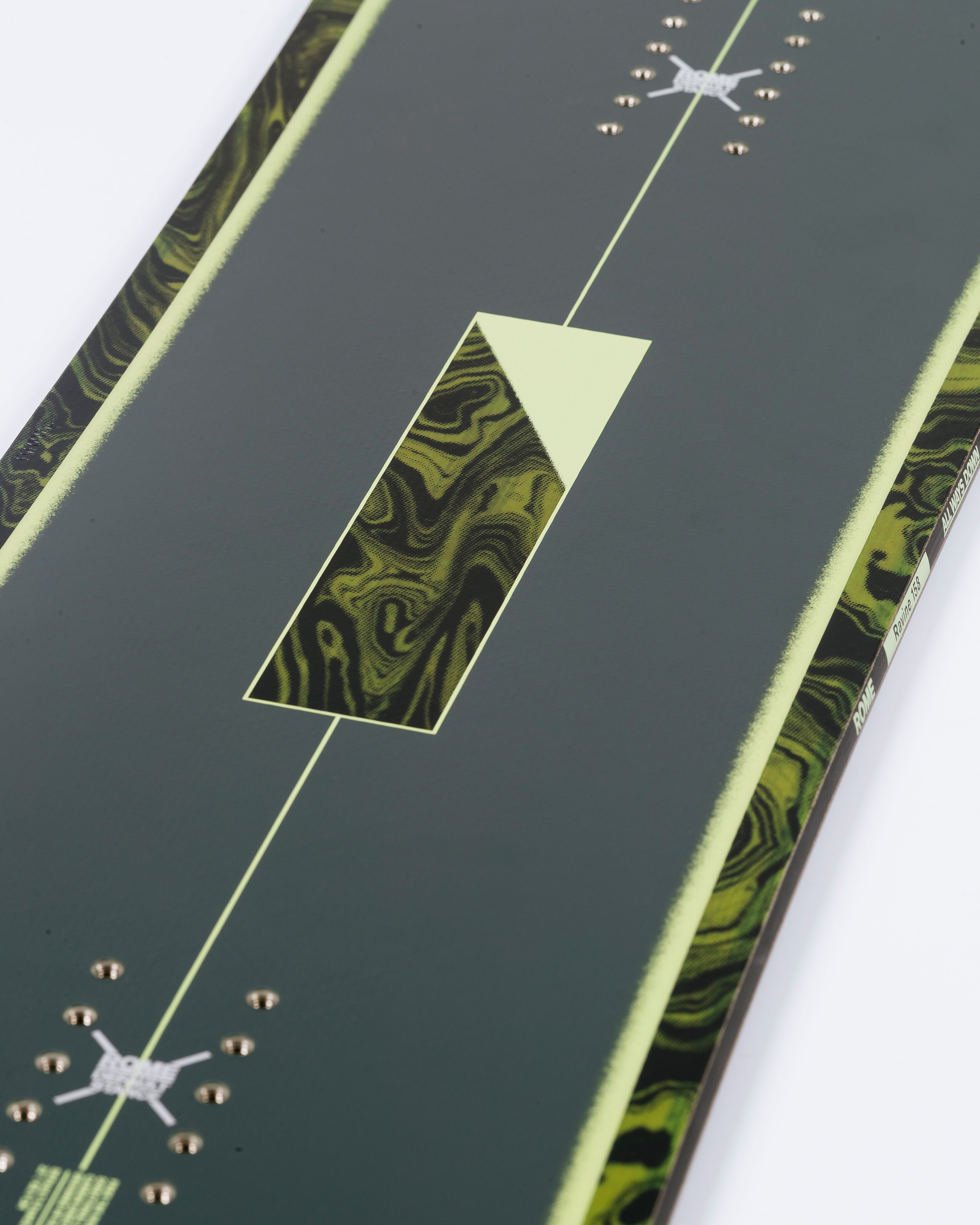Snowboard graphics on new powder snowboard. Rome Ravine 2025 | Rome Snowboards™