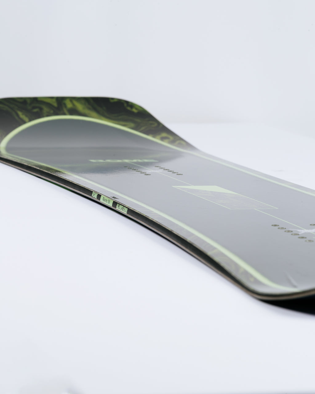 Photograph showing powder snowboard with free-the-ride camber. Rome Ravine 2025 | Rome Snowboards™