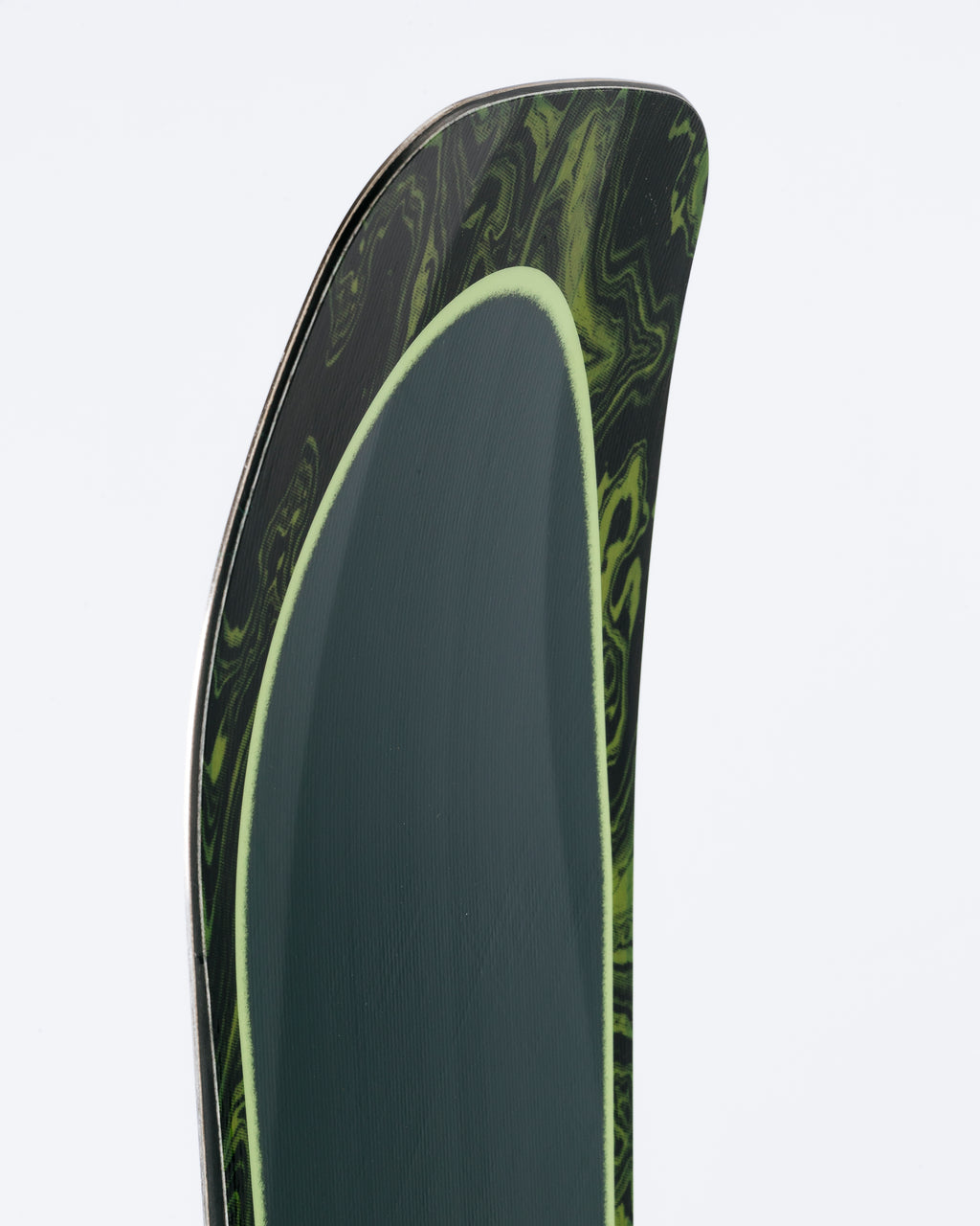 The nose of powder snowboard with Directional Diamond 3D technology visible. Rome Ravine 2025 | Rome Snowboards™