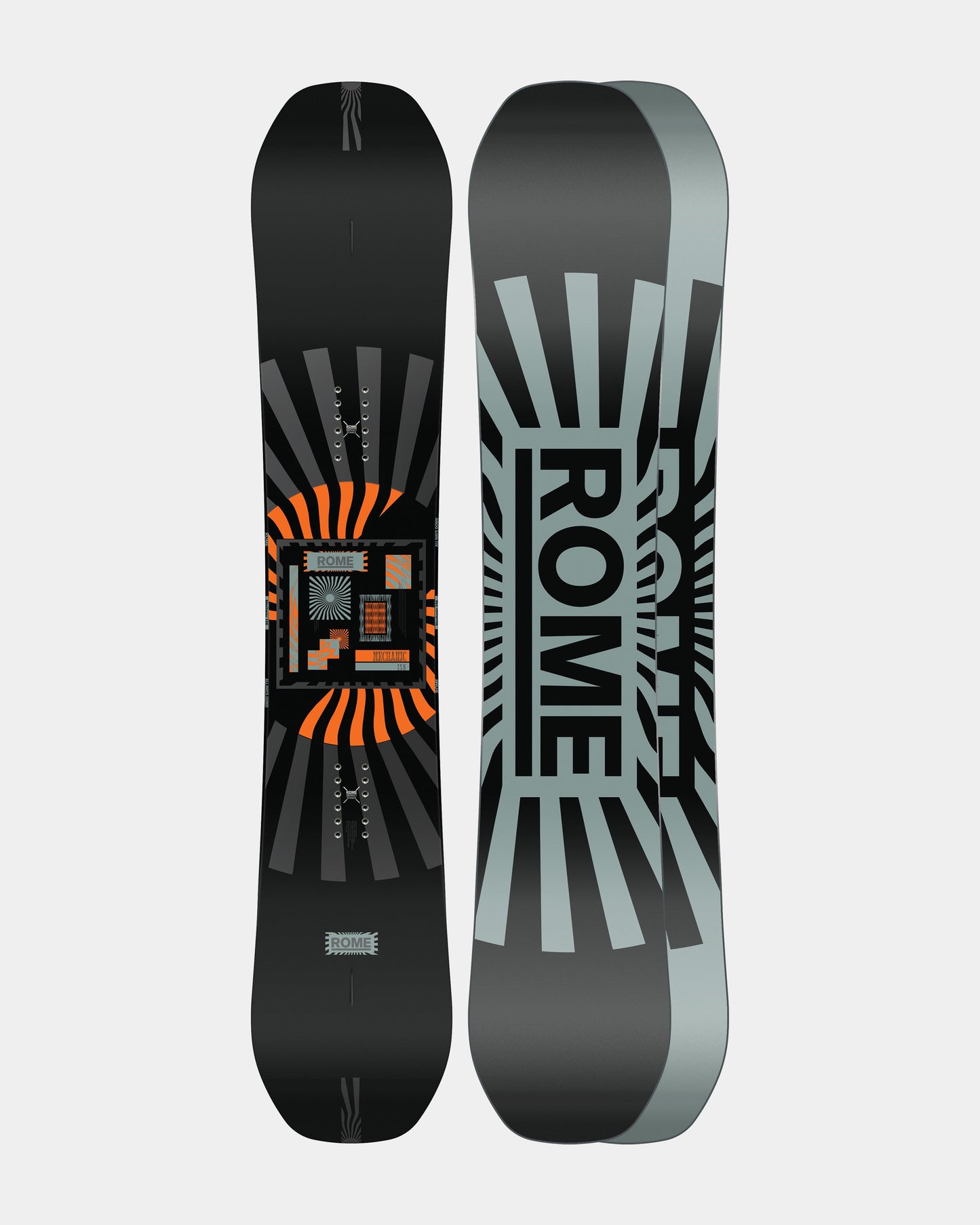 Men snowboards in black and grey. Mechanic 2025 | Rome Snowboards™