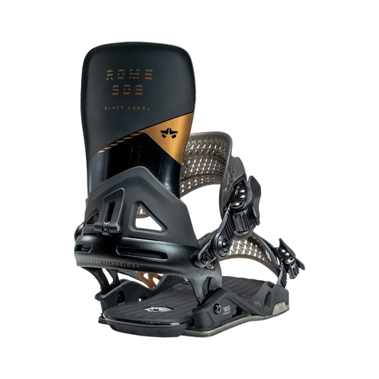 Rome Black Label snowboard bindings back view by rome snowboards