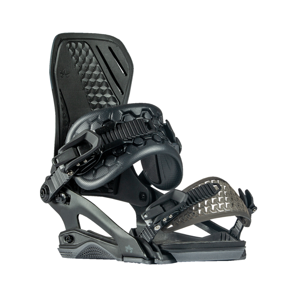 Rome dod black snowboard bindings front side view