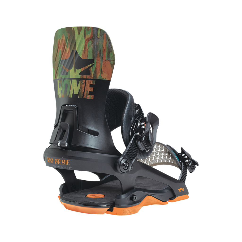 Rome dod camo snowboard bindings back side view