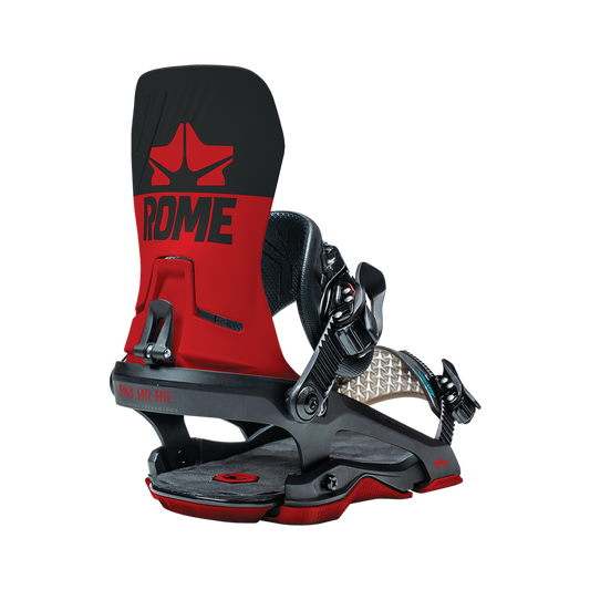 Rome dod red snowboard bindings back side view