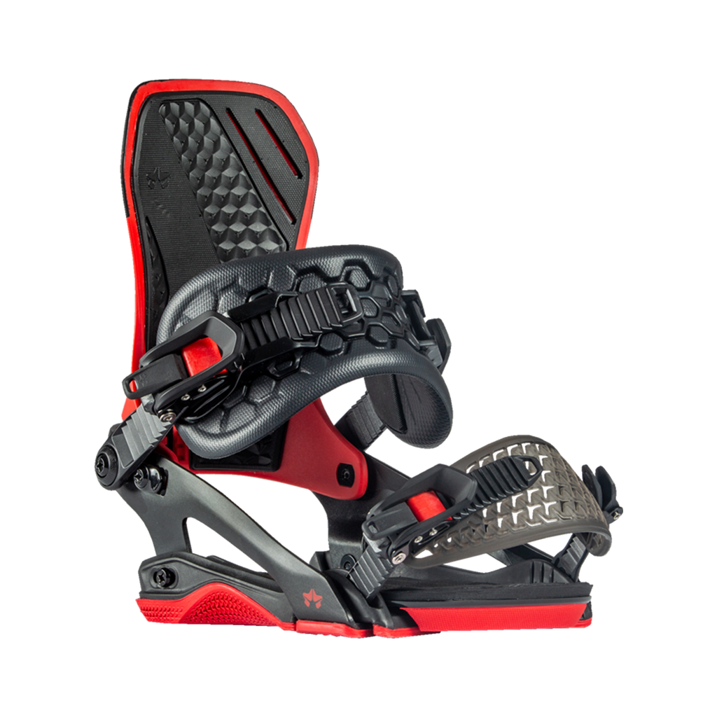 Rome dod red snowboard bindings front side view