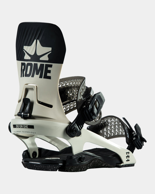 Rome dod bindings 2023 mens snowboard bindings product photo from the back cover shot in the studio color bone white