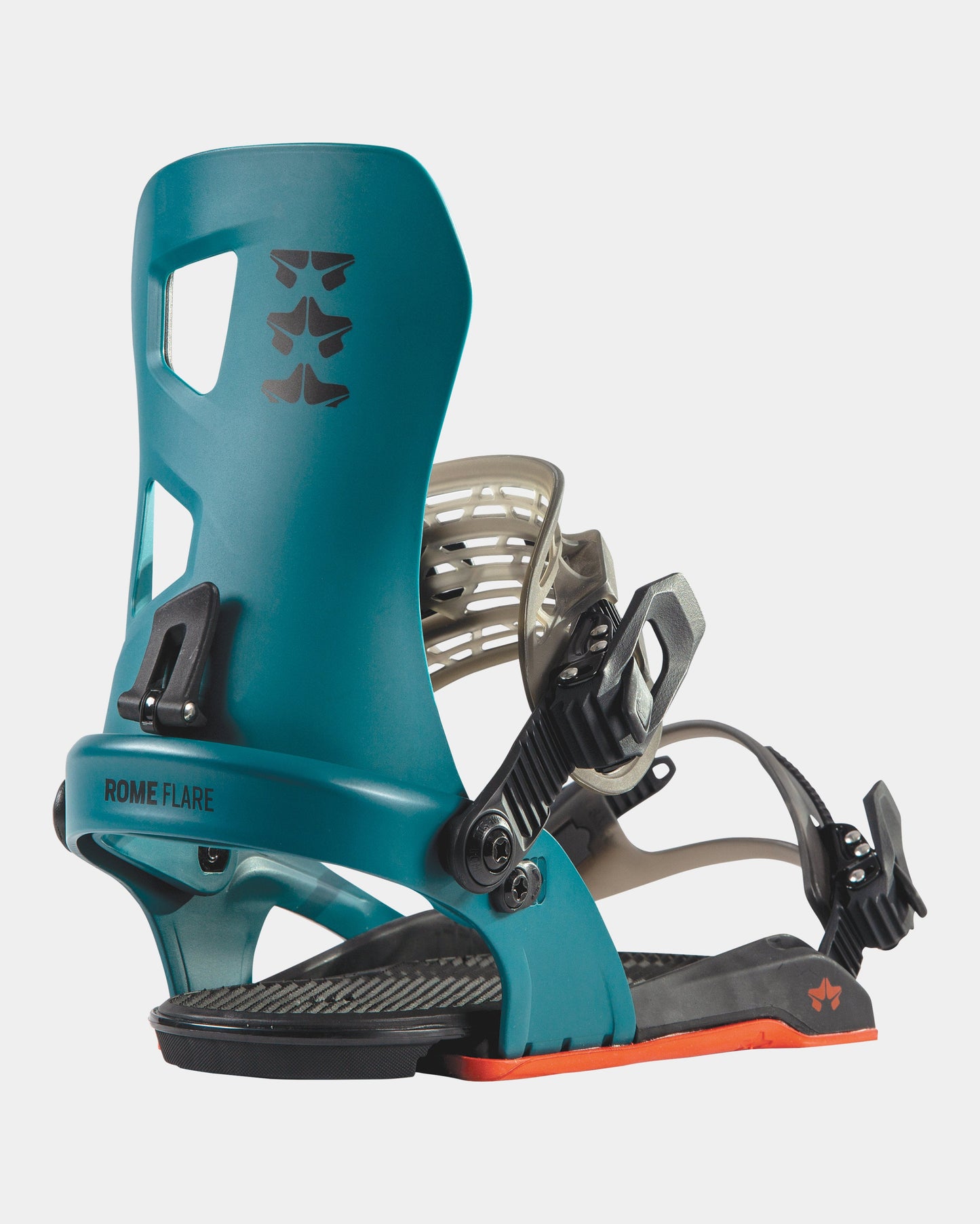 Rome Flare bindings 2022 womens snowboard bindings product photo from the back cover shot in the studio color berry